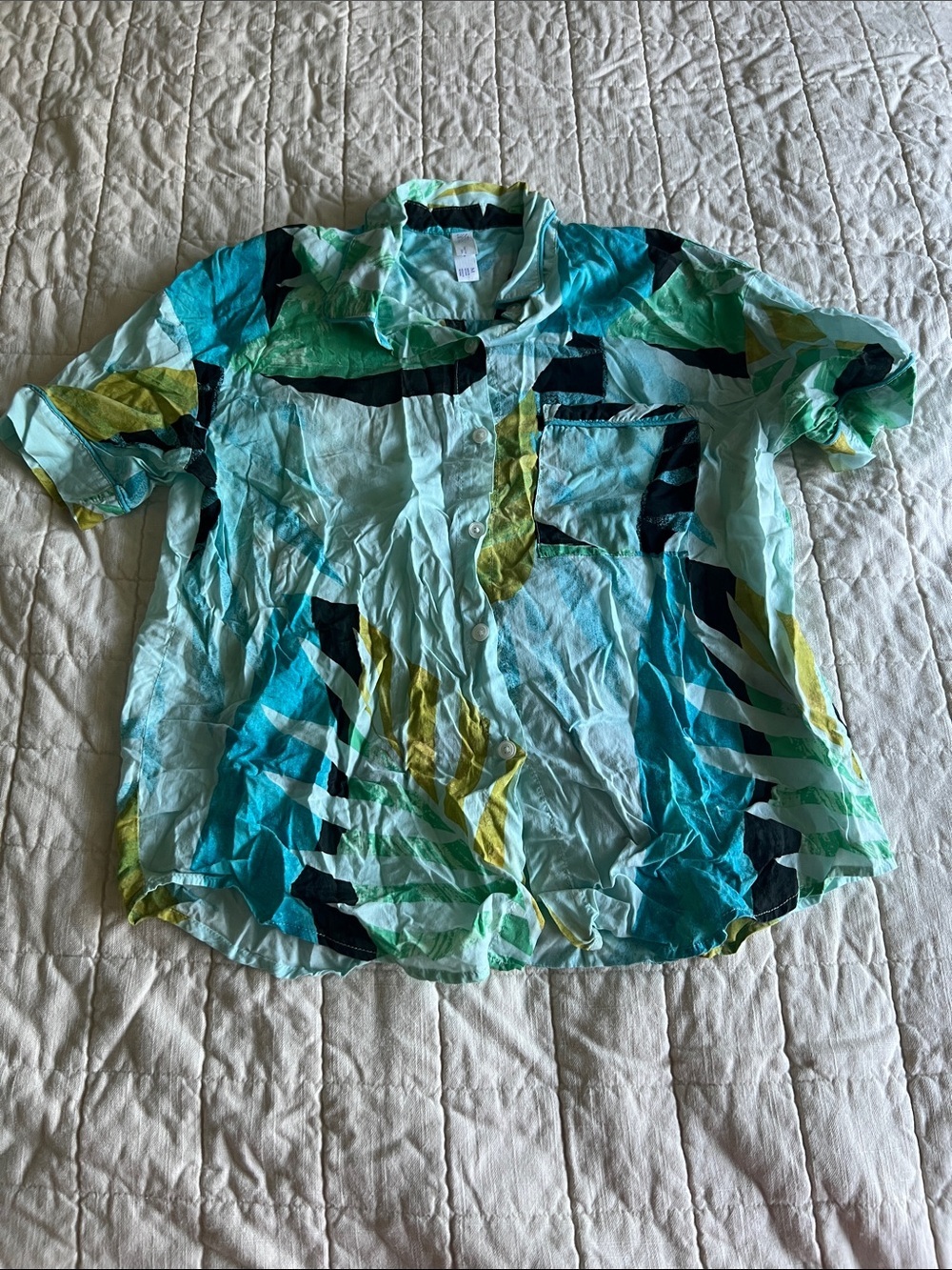 Stars Above Tropical Print Short Sleeve Pajama Top